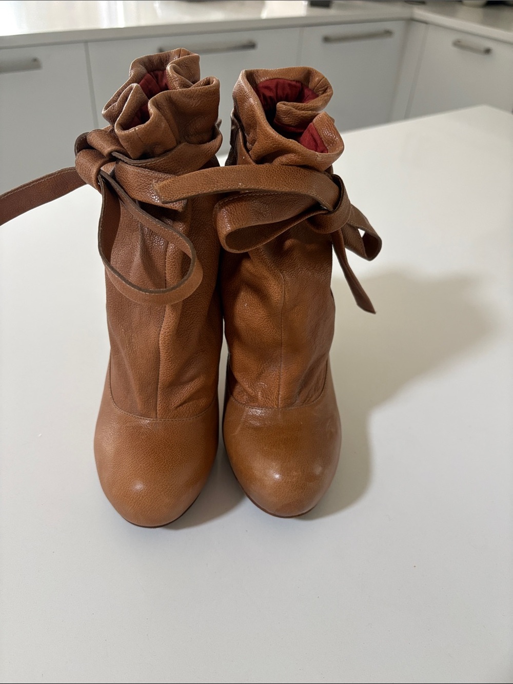 Marc Jacobs Brown Leather Lace-Up Ankle Boots with Bow Detail